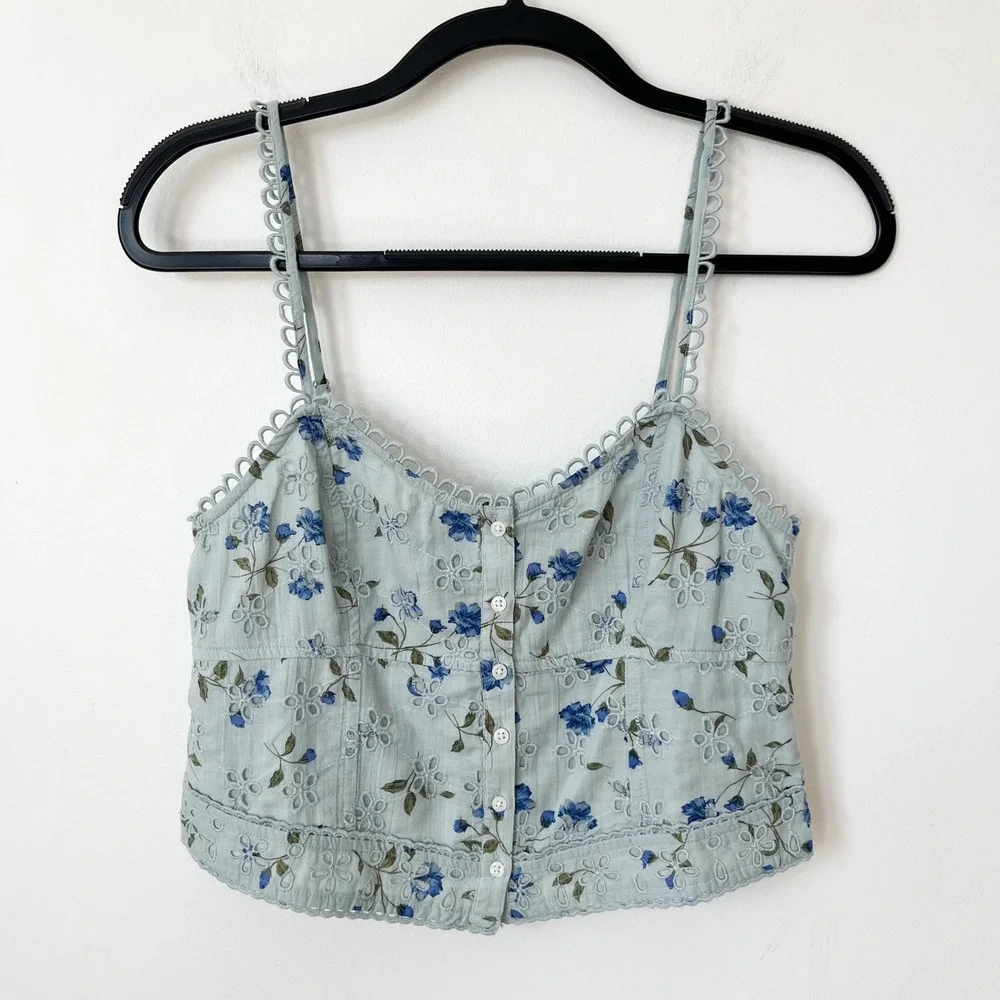 NEW American Eagle Floral Corset Top Tiered Mini Skirt Matching Set Small Blue